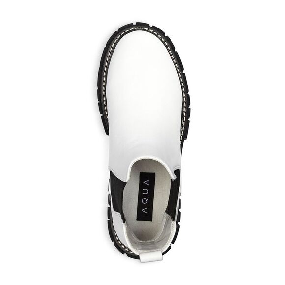 AQUA Womens White 1-1/2" Platform Casey Round Toe Block Heel Leather Booties 9 M - Picture 3 of 4